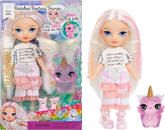 Rainbow High Littles Rainbow Fantasy Fairies + Pet – Opal, Rainbow 5.5" Posable Small Doll & Fantasy Owl Pet with Interchangeable Fairy Wings, Kids Gift 4+