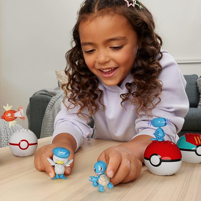 MEGA Pokémon Action Figure Building Toys Set, Water-Type Trainer Team with 79 Pieces, 2 Inches Tall, for Kids