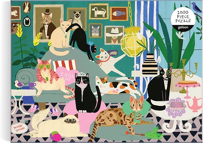 Galison Glamour Cats – 1000 Piece Jigsaw Puzzle Featuring Beautiful Artwork of Fancy Cats in Repose
