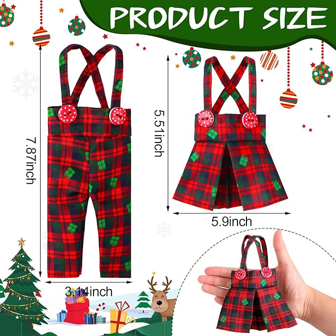 Hungdao 4 Pcs Christmas Doll Clothes Christmas Accessories Doll Clothing Red Green Plaid Dress Xmas Tree Holiday Outfits for Boys Girls Xmas Party Supplies