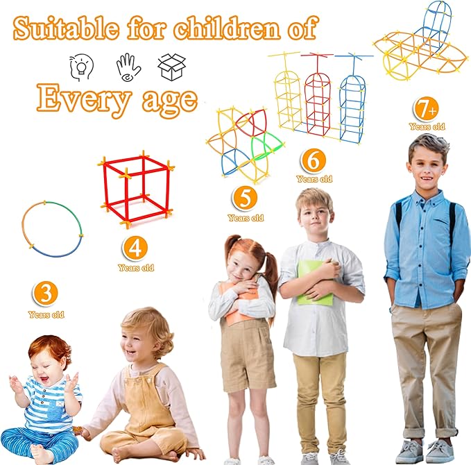 RAINBOW TOYFROG Straw Constructor Toys Stem Building Toys - 300 Pcs Connectors Toy Building Sets Kids Toys for Boys & Girls - Straw Building Set Engineering Kit - Autism Toy STEM Games