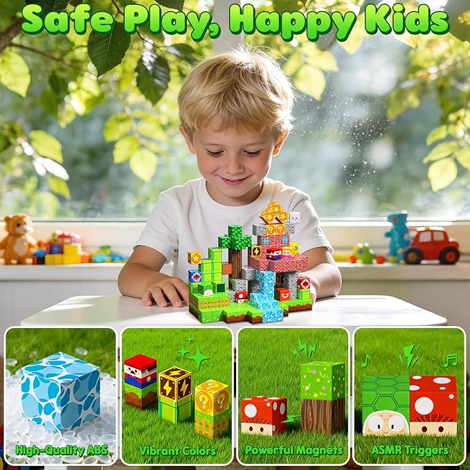 Magnetic Blocks, 100PCS Magnetic Building Blocks, Stacking Magnetic for Kids, Sensory Toy for STEM Constructions Magnetic Blocks for Boys Girls Age 3+, Holiday Birthday Gifts