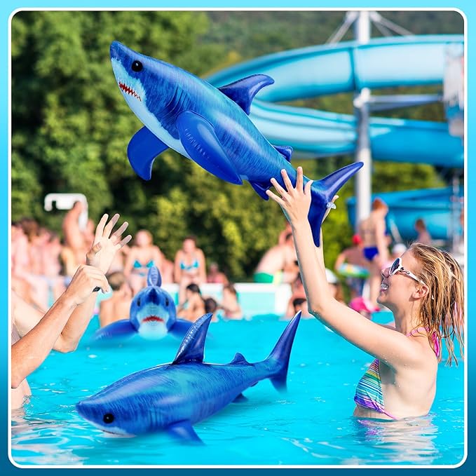 Leyndo 6 Pieces 23.6 Inch Summer Shark Pool Decorations Large Shark Pool Beach Balls Birthday Party Decorations Animal Ornament for Birthday Party Decor Supplies Gift