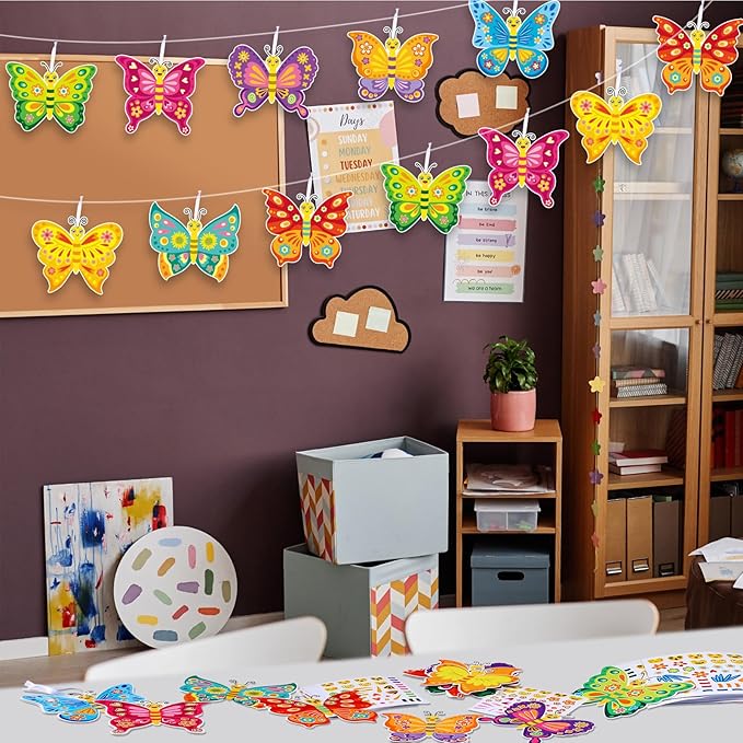Tatuo 48 Pcs Summer Butterfly Stickers for Kids Make Your Own Butterfly Craft Bulk Summer DIY Art Paper Craft Kits DIY Butterflies Ornament Set for Party Favors Classroom Activities