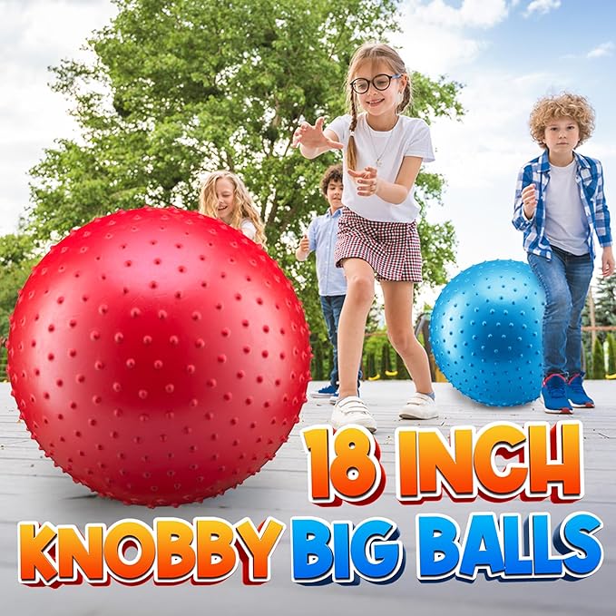Jumbo 18-Inch Playground Balls (2 Pack, Red & Blue) - Giant Large Inflatable Rubber Kickball for Kids and Toddlers, Boys & Girls Backyard, Sports, Gym, Recess, Indoor & Outdoor Games w/Pump