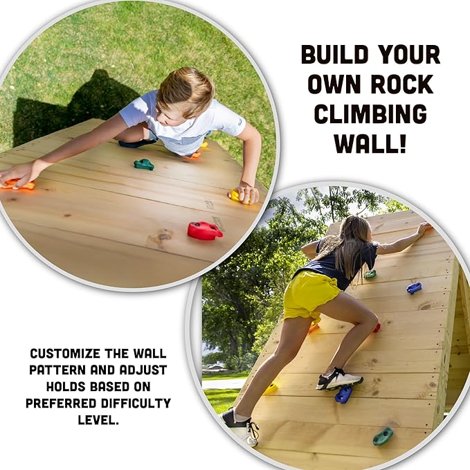 Squirrel Products Rock Climbing Holds for Kids, Deluxe Extra Large Climbing Rocks with Mounting Hardware - DIY Rock Wall Indoor & Outdoor Playground Accessories Wall Climbing Kit - Ages 3+