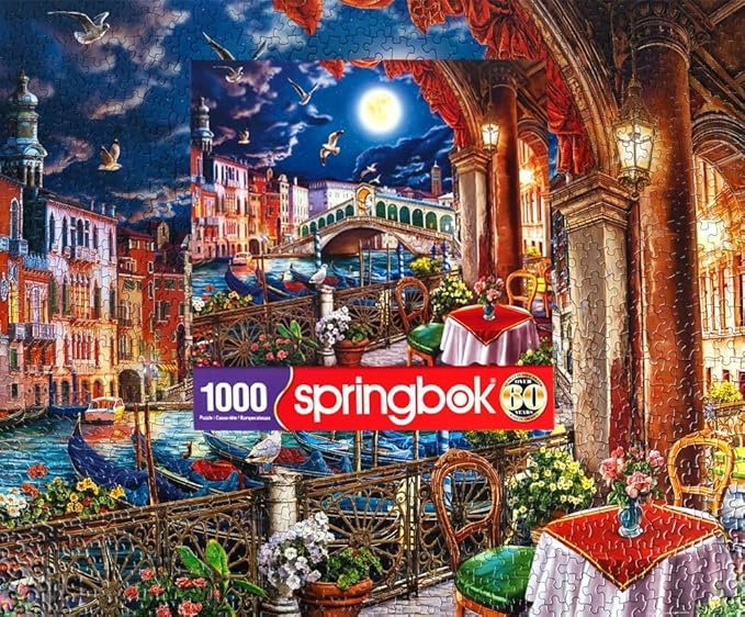 Springbok's Evening Cafe in Venice 1000 Piece Puzzle for Adults- Wonderful Travel Themed Puzzle to Challenge You