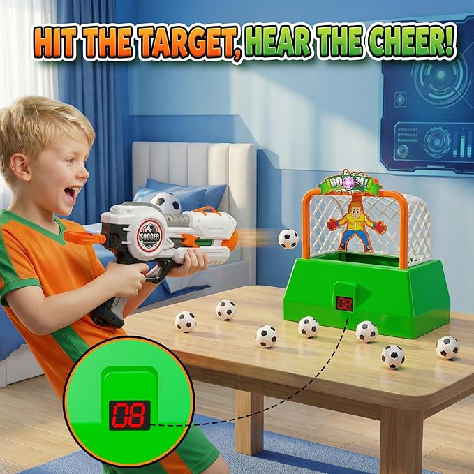 Kids Shooting Game Toy Set,Soccer Game for Kids,Including 24 Foam Soccer Balls and 3 Foam Bowling Pins,LCD Score Record,Indoor Outdoor Birthday Gift for Kids Boys and Girls Ages 3+Years Old