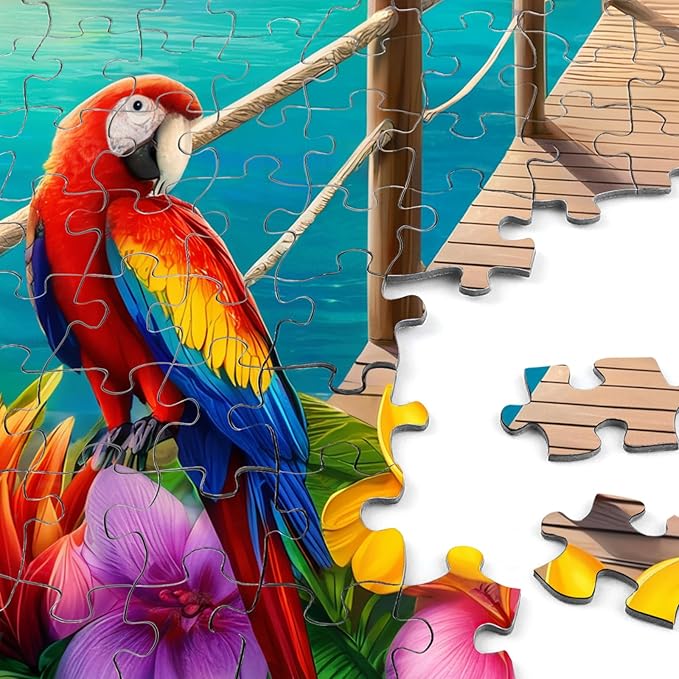 Rocorose 1000 Piece Family Jigsaw Puzzle for Adults, Parrot Flamingo Dolphin Animal Puzzle, Challenging Lakeside Sea Scenic Tropical Islands Puzzle Game Home Decor