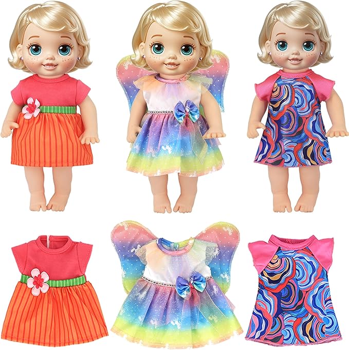 12 Set Alive Baby Doll Clothes and Accessories for 10-12 Inch Girl Dolls Outfits Include Cute Jumpsuit Dress, Gift for Kids 3+ Up