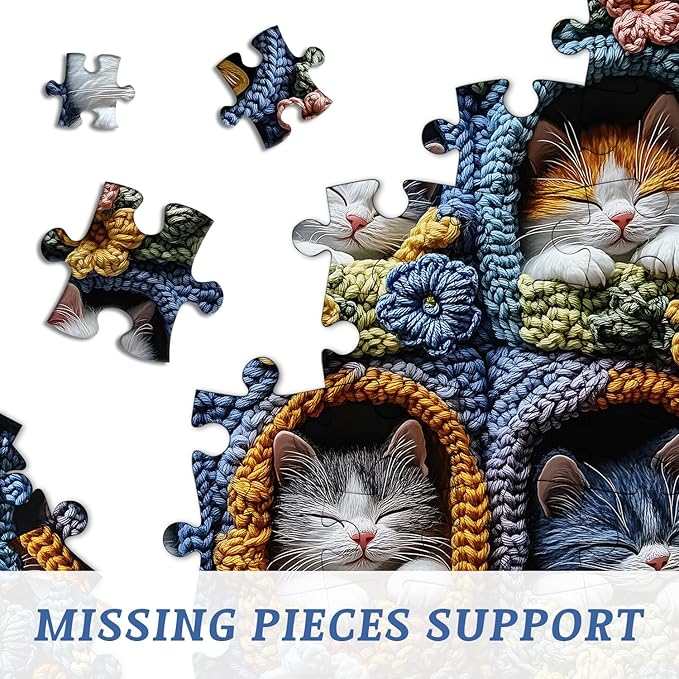 Cat Puzzles for Adults 1000 Pieces, PICKFORU Cute Kitten Puzzle Wildflowers Embroidery, Difficult Animal Flower Art Theme as Wall Decor