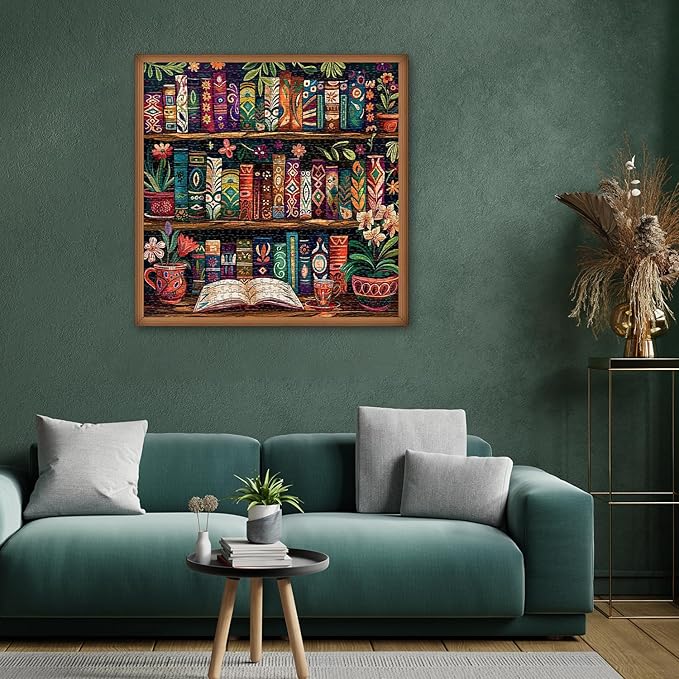 Blooming Bookshelf Jigsaw Puzzles 1000 Pieces, Vintage Literary Blossom Colorful Art Puzzle, Flower Book Wildflower Page Floral Themed, Library Impossible Challenging Puzzles for Adults