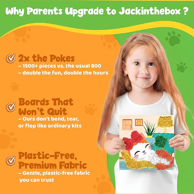 jackinthebox Poke Poke Art – Pets Theme, Mess-Free Fabric Art and Craft, Flower Pressing Kits, Gift for Kids, Girl Gifts, Boy Gift, Easter Gifts for Girls and Boys Ages 4 5 6 7 8
