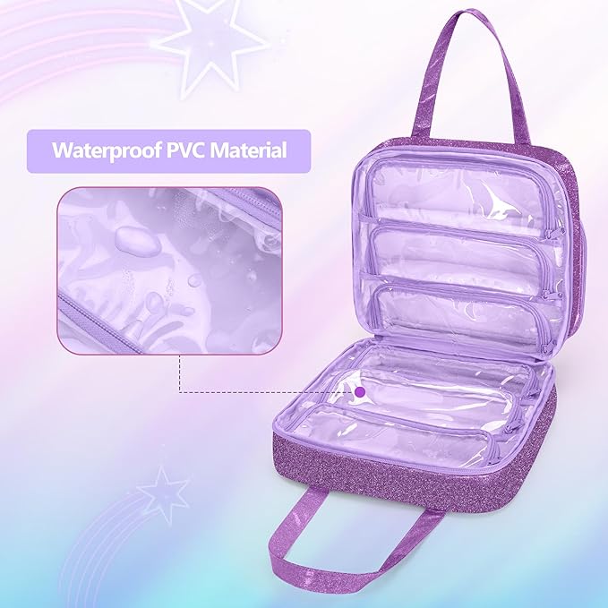 LoDrid Doll Case Compatible with Monster High Dolls with 6 Transparent Pockets for Display and Storage, Tote Bag with Front Pocket and Handle, Purple, Bag Only