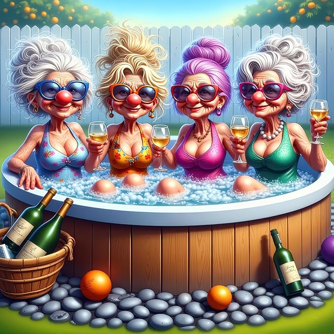 500 Piece Puzzles for Adults, Funny Senior Ladies Hot Tub Jigsaw Puzzle with Wine Scene, Cardboard Puzzle with Letters on Back for Game Nights & Home Decor, 18×18 Inch