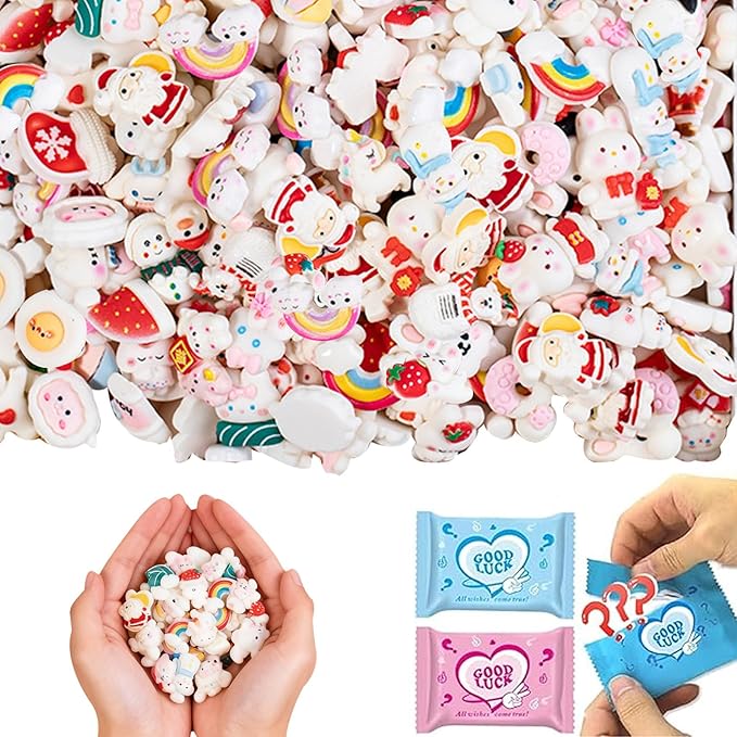 50 Pcs White Cartoon Blind Bags: Mystery Mini Resin Figures for Kids, Random Tiny Cute Charms, DIY Craft Supplies, Dollhouse Miniatures, Party Favor Toys for Collecting & Phone Case Decoration