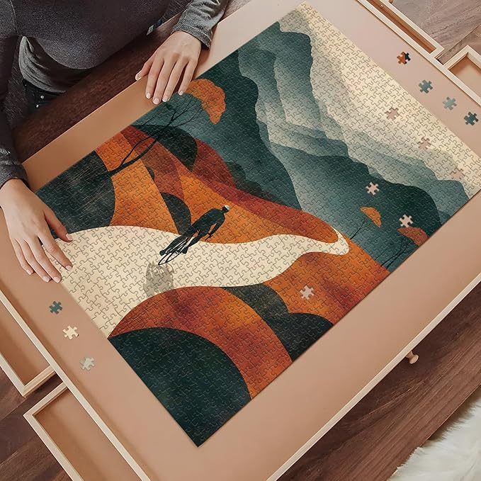 Puzzles for Adults 1000 Piece Jigsaw Puzzles with Letters on Back Warm Earthy Tone Cycling Artwork for Minimalist & Boho Home Decor 27.56 x 19.7 inches