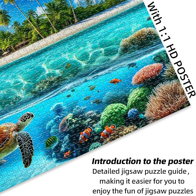 Sutinban Sea Turtle 1000 Piece Puzzle for Adults, Coolest Adult Puzzle 1000 Pieces, Wave Spirit Hawaii Ocean Jigsaw Puzzles Home Decor Happy Family Time