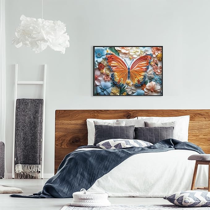 Jigsaw Puzzle 1000 Pieces Quilled Paper Butterfly Puzzle – Enchanted Nature Puzzle, Whimsical 3D Spring Florals, Challenging Adult Wall Art