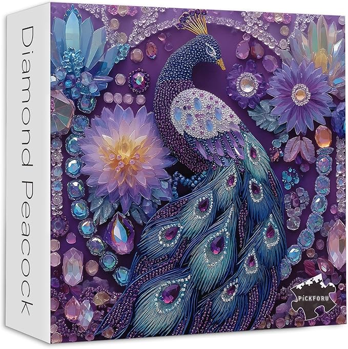 PICKFORU Peacock Puzzles for Adults 1000 Pieces, Purple Diamond Bird Jigsaw Puzzles Flower, Hard Unique Animal Feather Puzzle