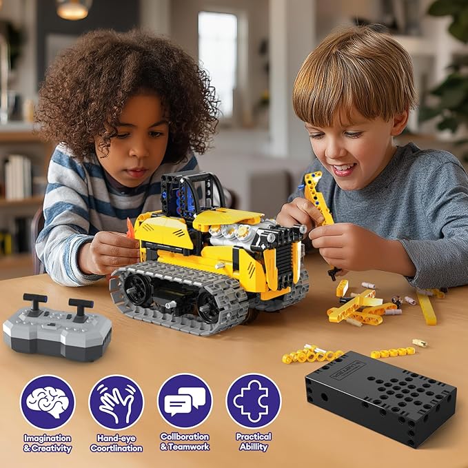 5 in 1 STEM Robot Toy Building Kit, 452 PCS Blocks App & Remote Control Engineering Toys Robotics for Kids Ages 8-12, RC Bulldozer Erector Sets for Boys Girls 6 7 9 10 11 13 14+ Birthday Gifts