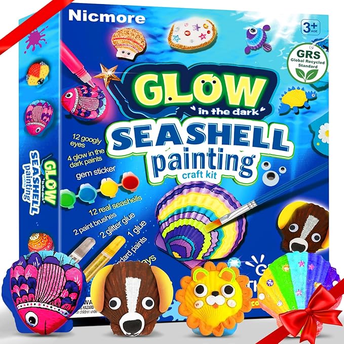 Nicmore Kids Sea Shell Art & Crafts: Glow in The Darkness Painting Kits Crafts for Age 4-6 4-8 8-12 Gift for Boys Girls Art Supplies Activities Toy Gifts for 3 4 5 6 7 8 9 10 11 12 Year Old