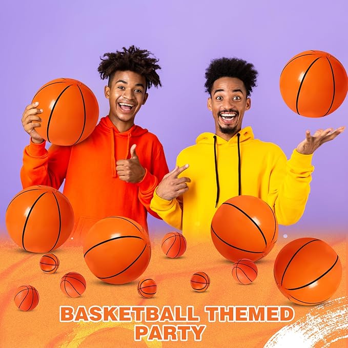 Realspring 13 Pack Basketballs Set Include Inflatable Basketballs 16 Inch, Rubber Sport Ball 4.7 Inch, Small Squeeze Sport Ball for Fun Outdoors and Backyard Pool Basketball Party Favors, Include Pump