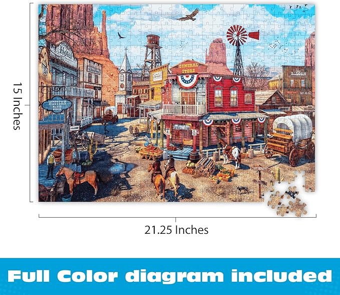 Buffalo Games Old Western Town - Dominic Davison - 500 Piece Jigsaw Puzzle for Adults - Challenging Vintage Western Art with Bonus Diagram - Country Life Collection - Made in the USA