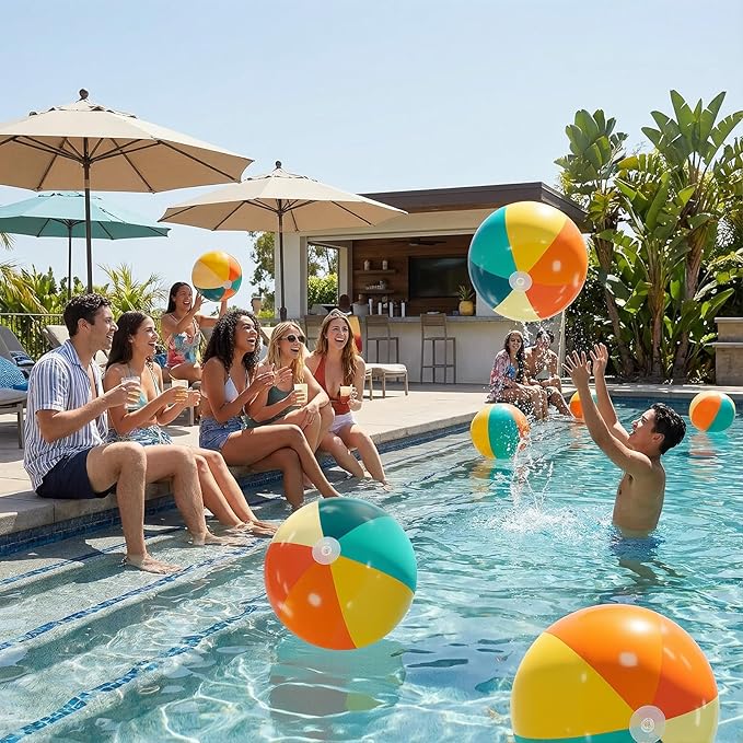 12 Pcs Orange Green Inflatable Beach Balls Bulk for Kid Pastel Jumbo Big Beach Balls Baby Shower Birthday Summer Swimming Party Decorations Favor Water Games(24 Inch)