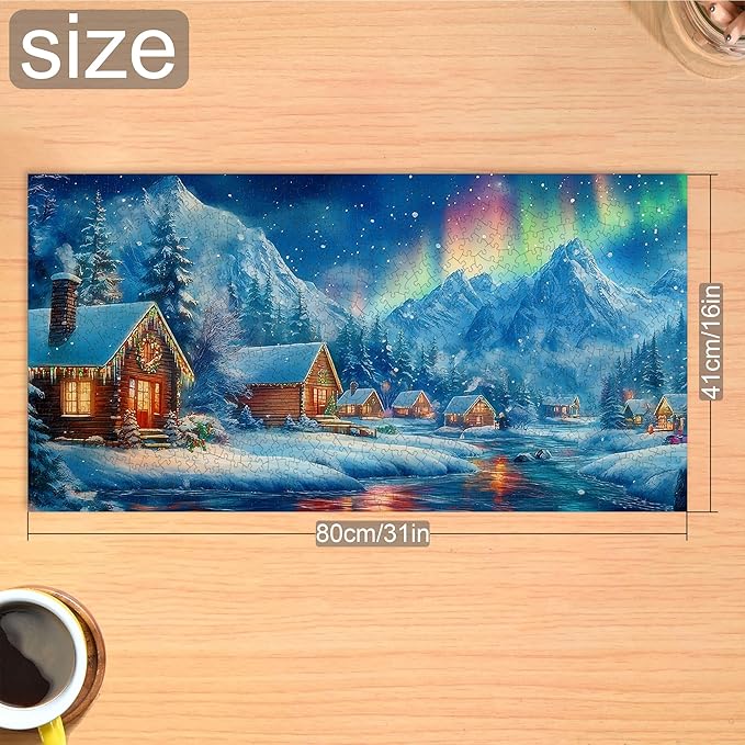 Bimkole Winter Aurora Puzzles for Adults 1000 Pieces, Snow House Paper Jigsaw Puzzle 1000 Pieces - Fun and Challenging Family Decoration Puzzle Great Gift Idea, Finished Size is 31.5 x 16.14 in