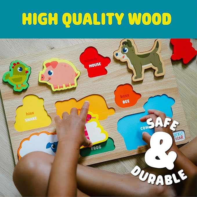 Chuckle & Roar - Jigsaw Wooden Puzzles Shapes and Animals 2 Pack - Preschool Puzzle for Toddlers Ages 3 Plus - Educational Puzzle Set for Fine Motor Skills and Screen Free Learning
