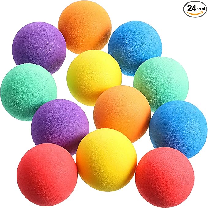 Gejoy 24 Pieces Soft Foam Balls Bulk Lightweight Mini Balls for Safe Indoor Toys Fun Assorted Colors Sponge Balls Birthday Party Favors Bag Gifts for Boys and Girls