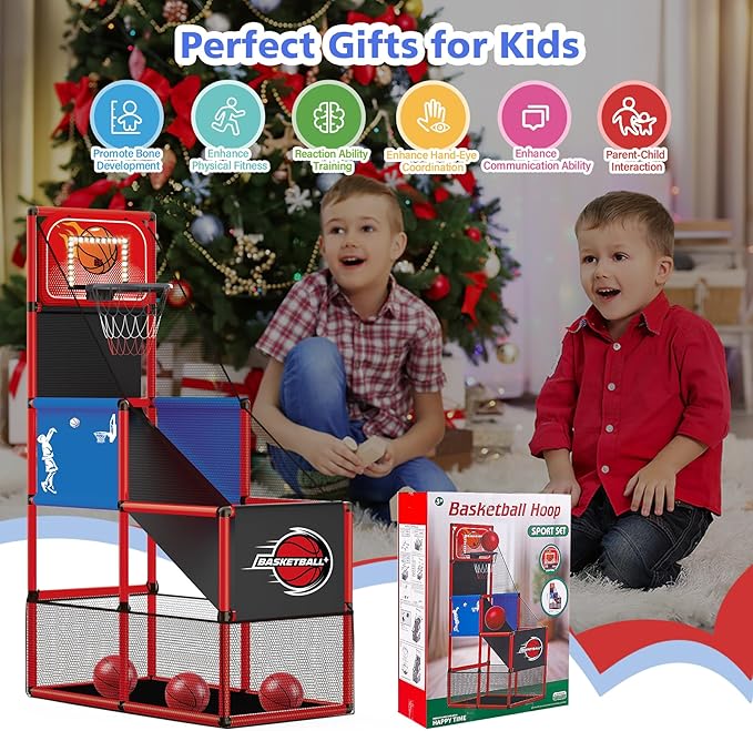 M SANMERSEN Kids Basketball Hoop Arcade Game Set with 4 Balls Electronic Scoreboard and LED Light, Indoor and Outdoor Play, Birthday/Halloween for 3-8 Year Old Boy and Girl