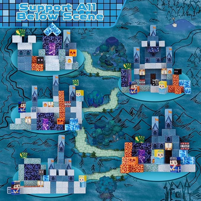 100PCS Magnetic Blocks - Magnet Building Blocks, Stacking Magents Cubes Toys Blue Castle Set, STEM Montessori Sensory Toys for Kids Boys and Girls Ages 3 4 5 6 7 8 9 10 Easter Birthday Gifts