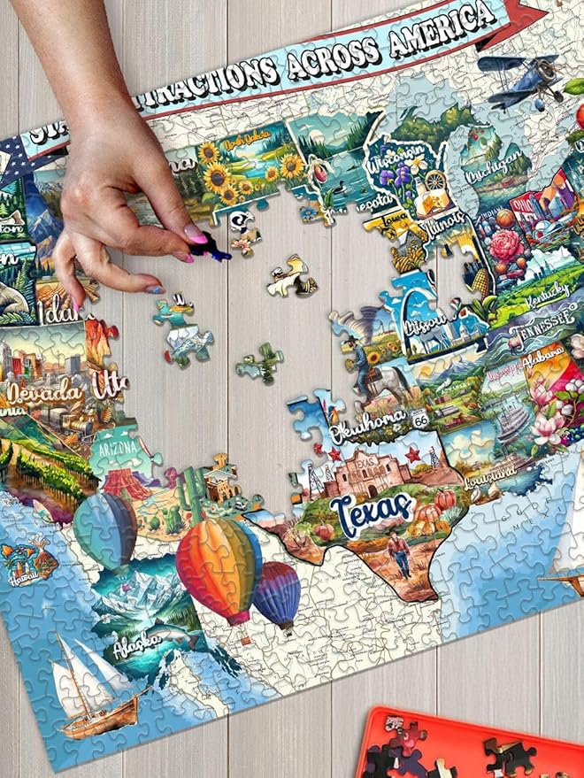 Springbok All American Attractions 1000 Piece Jigsaw Puzzle for Adults - Map of USA - Unique Cut Pieces - Made in USA
