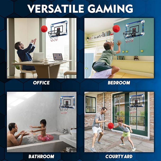 BOHEN Indoor Mini Basketball Hoops with Powerful Suction Cup, Stick to Windows, Wooden Doors, Smooth Walls - Basketball Backboard Indoor Bedroom Office for Kids Teens Adults