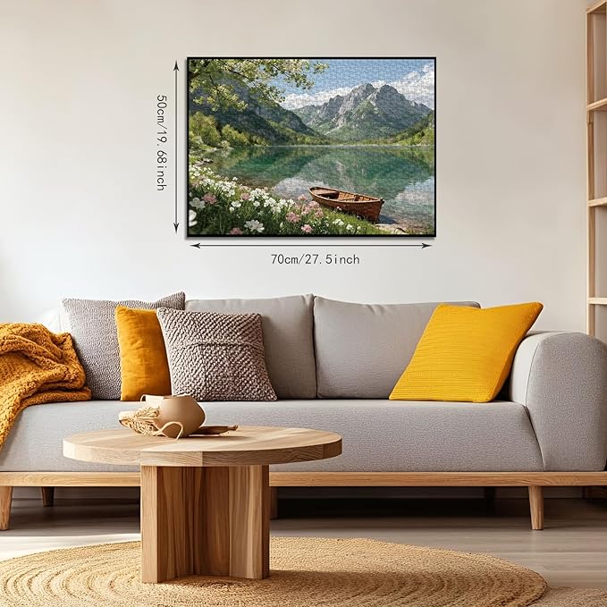 1000 Piece Puzzle for Adults Spring Lake Jigsaw Puzzles with Letters on Back Nature Landscape Family Puzzles Wall Decor Funny Gifts for Women Men (27.56x19.7 Inch)