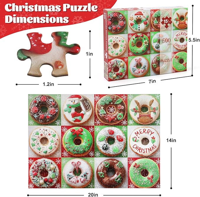Christmas 500 Piece Puzzle for Adults, Winter Donuts Jigsaw Puzzles - Challenging Puzzle for Game Nights Holiday Family Party Decoration