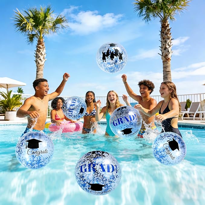 Forwe Graduation Inflatable Beach Balls, 16 Inc Confetti Glitter Beach Pool Ball Blow up Balloon Toys for Class of 2026 Swimming Pool Graduation Party Decorations