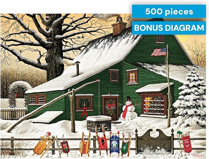 Buffalo Games - Charles Wysocki - Cocoa Break at the Copperfields - 500 Piece Winter Jigsaw Puzzle for Adults, Festive Christmas Puzzle with Poster, Premium Holiday Artwork, Finished 21.25 x 15.00
