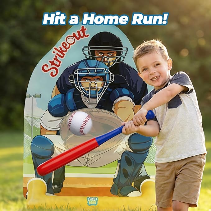 Funscape Kids Inflatable Baseball Pool Toy, Fun Swimming Pool Soft Ball Toss Game, Outdoor Yard Water Bat Target Sports Activity, Cool Summer Beach Family Party Gift 3 4 5 6 7 8 Yr Boy Girl Child Teen