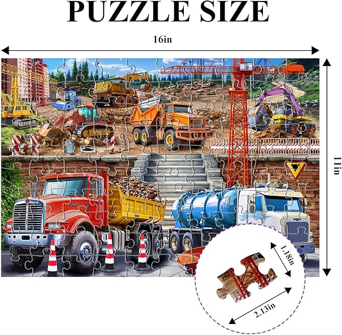 Puzzles for Kids Ages 6-8-10, Construction Site 100 Piece Puzzles for Kids, Educational Kids Puzzles Toys for Boys Girls Age 6, 7, 8-10 Years Old