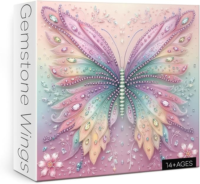 Fantasy Crystal Butterfly Puzzles for Adults 1000 Pieces, Beautiful Jewels of The Fluttering Wings Jigsaw Puzzle, Colorful Wings Flower Puzzles as Home Decor