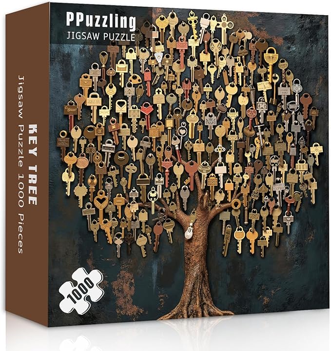 Key Tree Puzzles for Adults 1000 Pieces, Tree of Life Jigsaw Puzzles, Vintage Nature Plant Puzzles as Home Decor