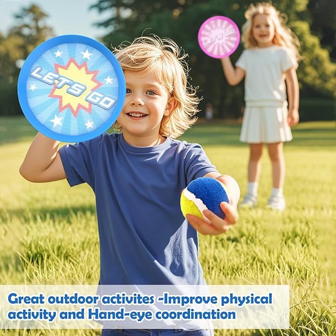 4Pcs Catch Ball Game for Kids, Outdoor Toys for Age 3-7, Beach Toy for Ages 8-13, Ball Sports Toys for Kids and Adults Family School Outdoor Games for 3-5 6-9 10+ Year Old Boys Girls
