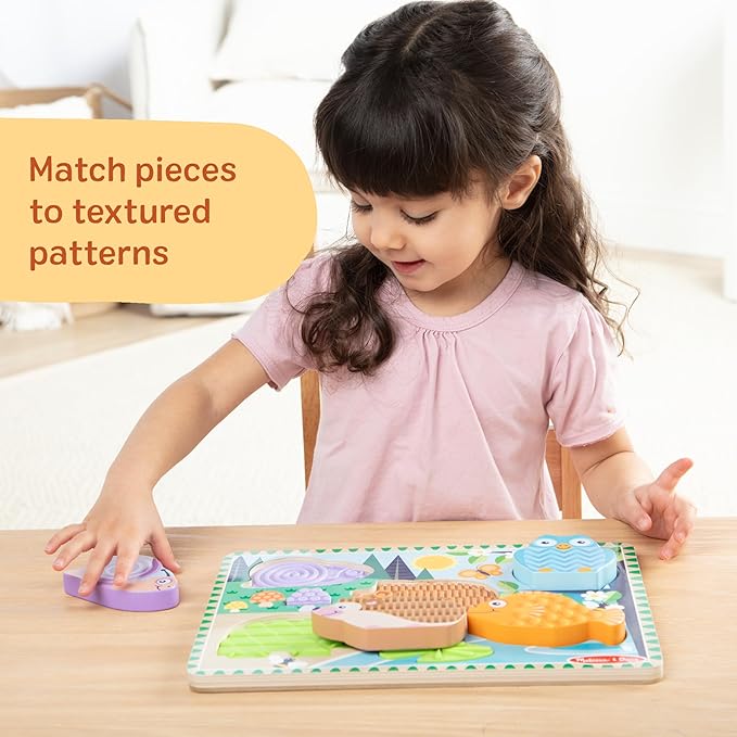 Melissa & Doug Forest Friends Touch & Feel Wooden Puzzle, 5-Piece Chunky Toddler Puzzles with Animals & Textured Silicone Puzzle Board Inlays, Preschool Toys for Girls & Boys Ages 2 and Up