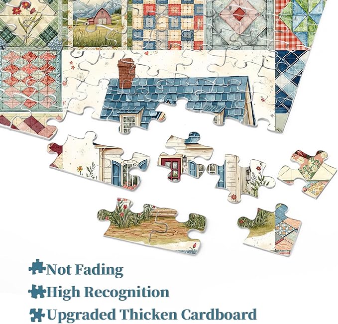 Patchwork Puzzles for Adults 1000 Pieces, PICKFORU Vintage Collage Puzzles House, Retro Spring Flower Pattern Puzzle as Wall Decor