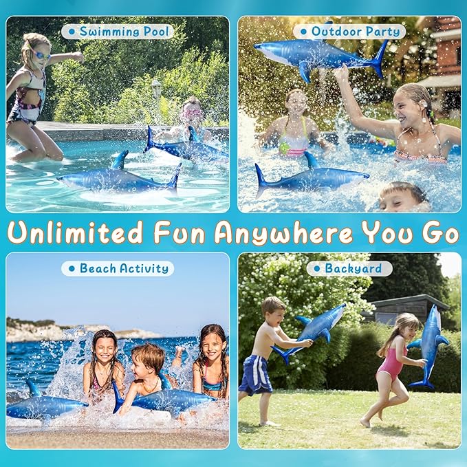 3PCS Inflatble Shark Pool Toys, 23Inch Shark Party Decorations for Birthday Pool Christmas, Party Favors Supplies Gift for Kids Adults