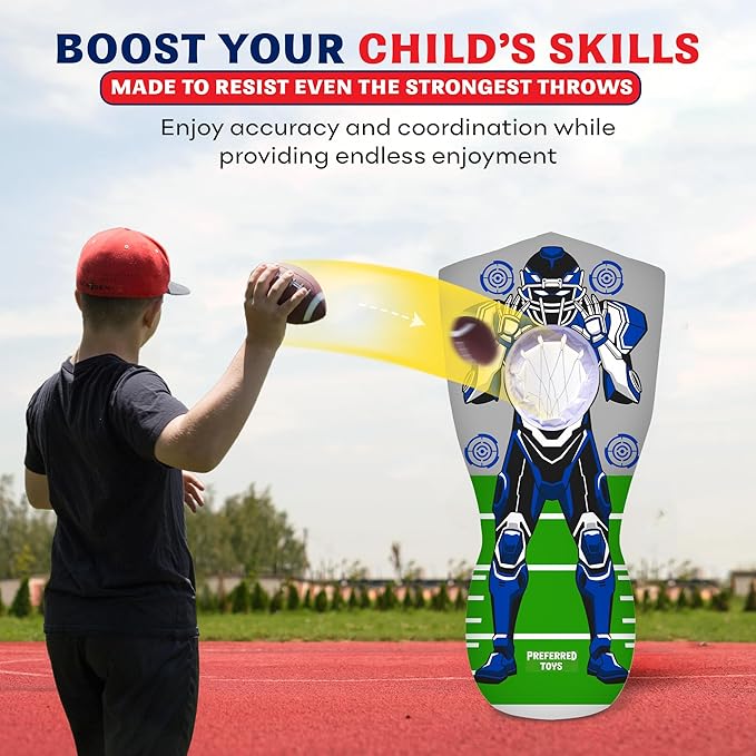65” Inflatable Football Target Net Toss Game - Double-Sided Throwing Practice Football Stuff with Mini Balls - Backyard Tailgate Party Sports Toy for Kids & Adults