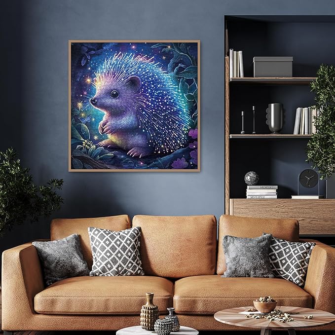 Magic Hedgehog Forest Puzzle 1000 Pieces for Adults, Fantasy Starry Night Animal Jigsaw Puzzle, Butterfly Glitter Plant Woodland Puzzles